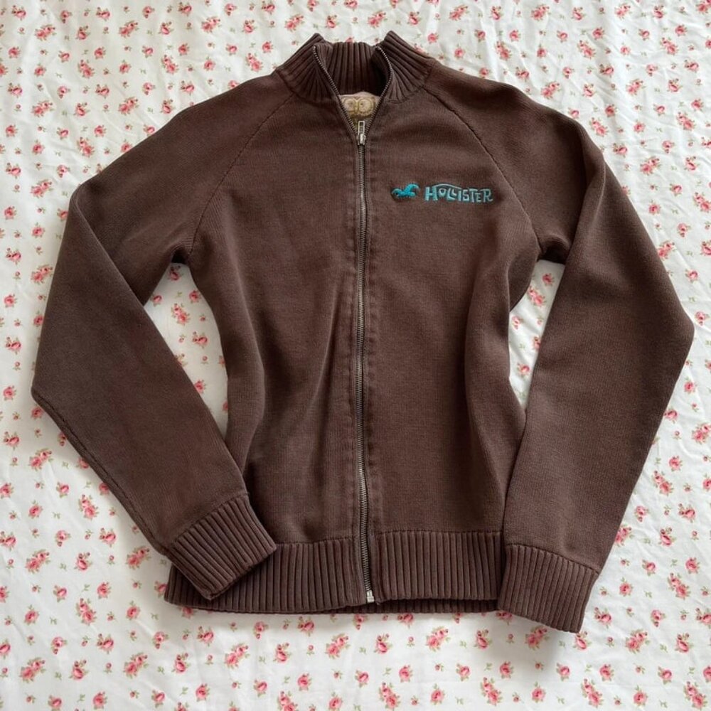 Brown zip up hollister jacket
